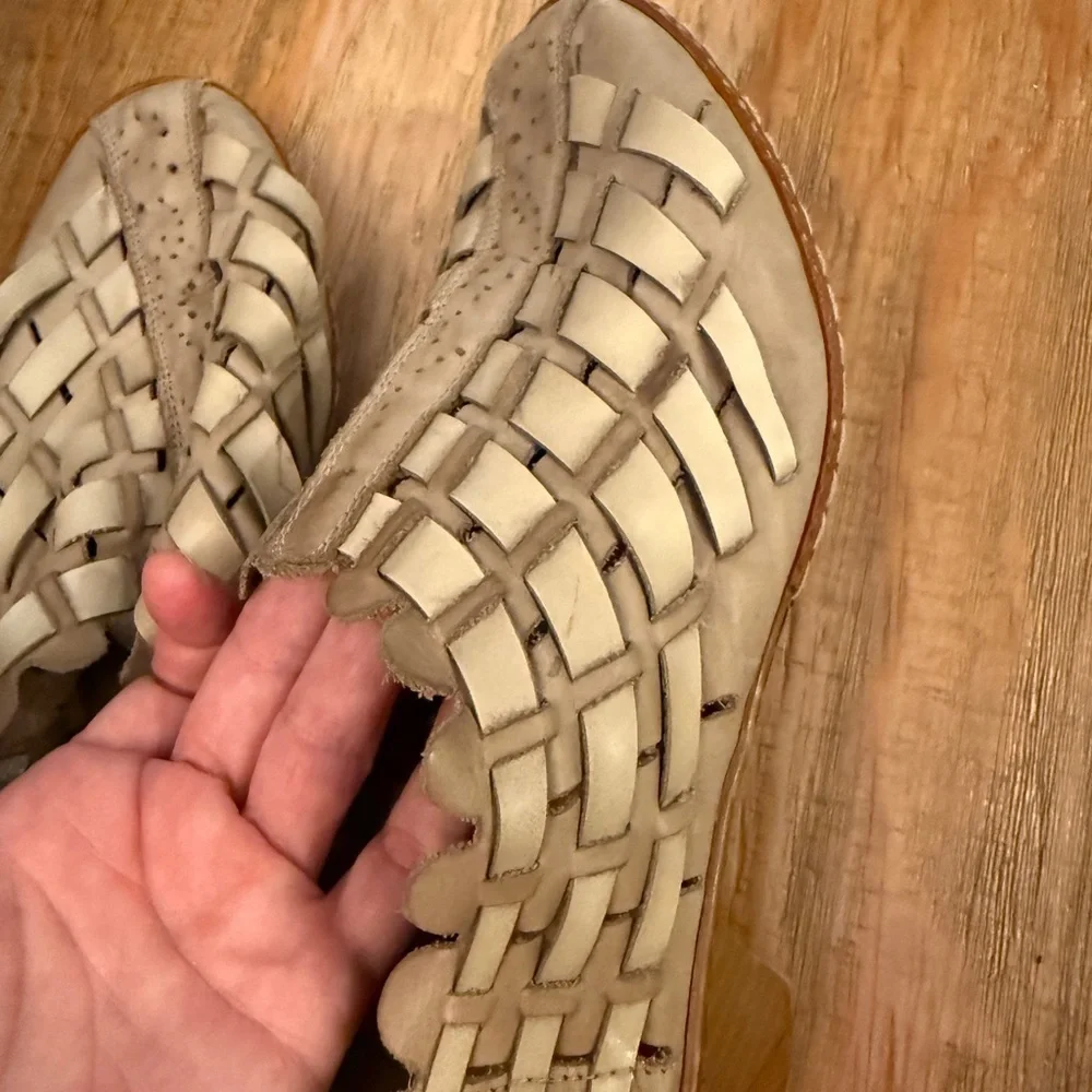 Rieker Tan Leather Sandals with Woven Detailing Closed toe